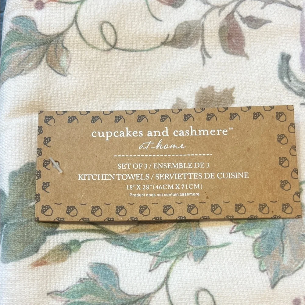 Cupcake & Cashmere Whimsical Pumpkin Kitchen Towels Cream/ Green & Purple 3 Pack
